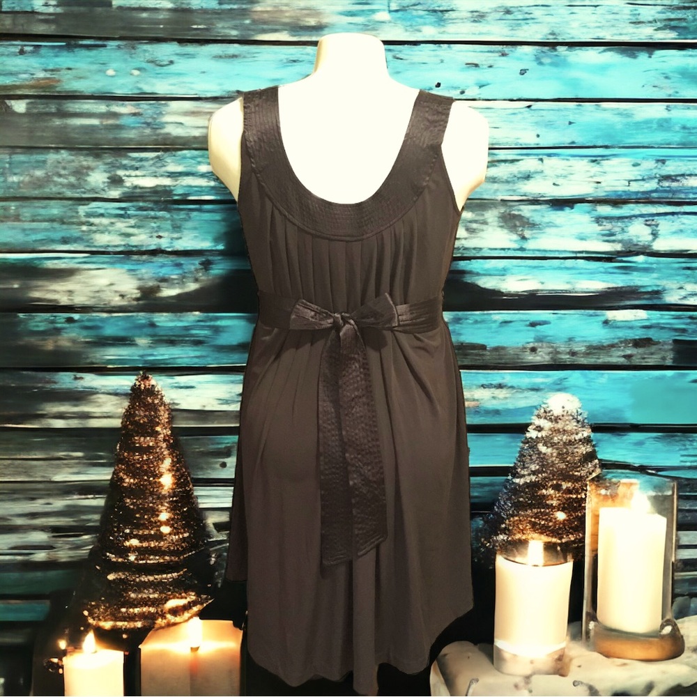 Worthington Scoop Neck Sleeveless Pleated Empire Waist Tie Back Midi Dress